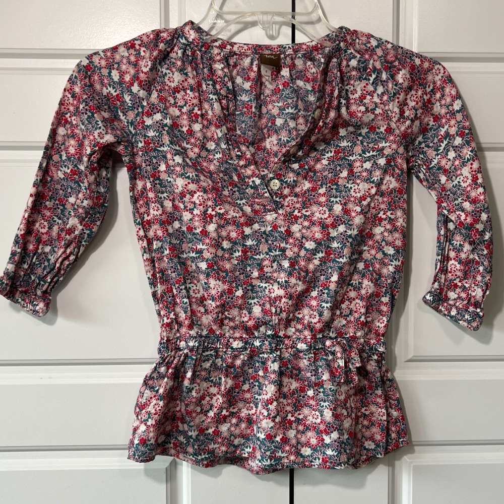 Tea Collection Floral Print Top Blouse Button 3/4 Sleeve Summer Girls‎ Size 6